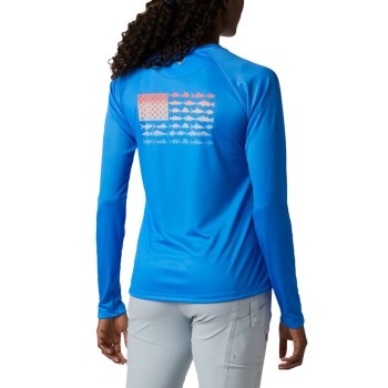 Columbia Sweater Dames, Tidal PFG Fish Flag Long Sleeve Blauw, 94XQKAREU